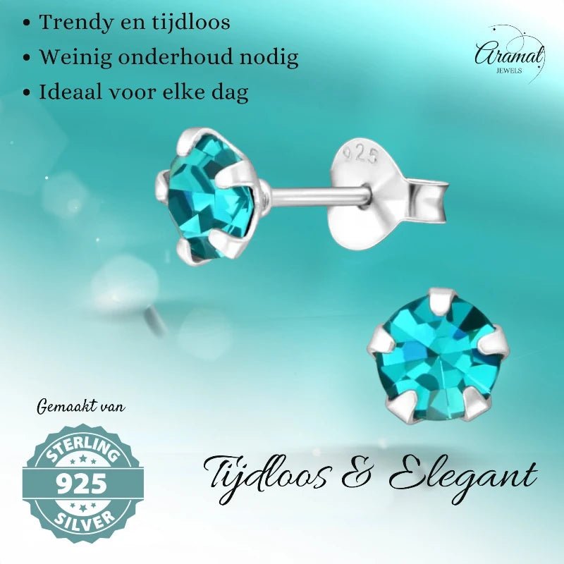Oorbellen – Zilver Zirkonia Zee Groen (5mm) - Aramat Jewels - Oorbellen - cadeautip