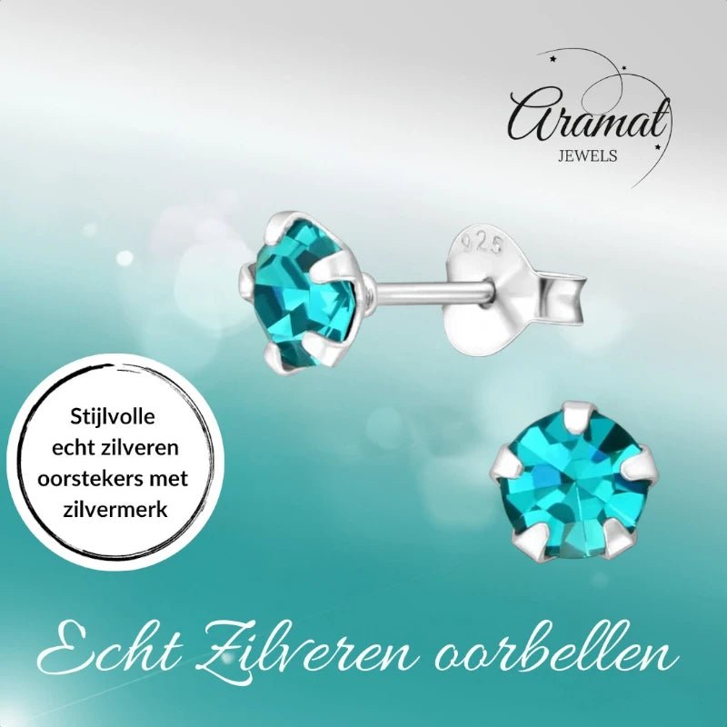 Oorbellen – Zilver Zirkonia Zee Groen (5mm) - Aramat Jewels - Oorbellen - cadeautip