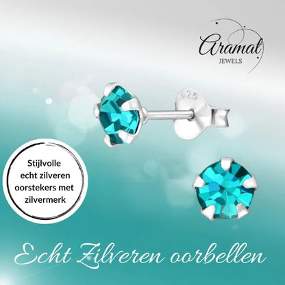 Oorbellen – Zilver Zirkonia Zee Groen (5mm) - Aramat Jewels - Oorbellen - cadeautip