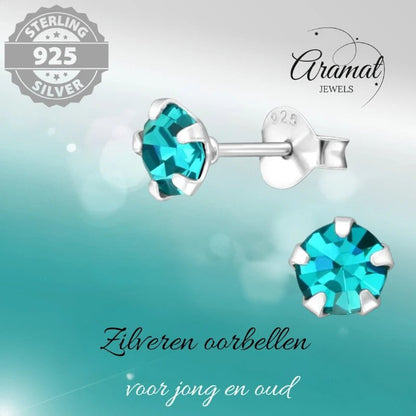 Oorbellen – Zilver Zirkonia Zee Groen (5mm) - Aramat Jewels - Oorbellen - cadeautip