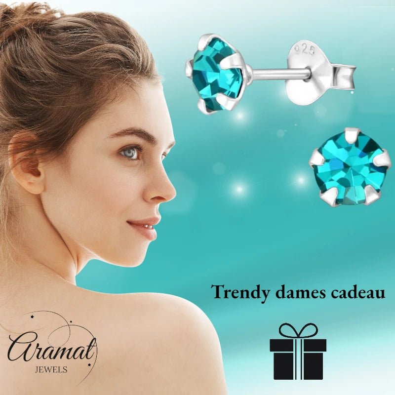 Oorbellen – Zilver Zirkonia Zee Groen (5mm) - Aramat Jewels - Oorbellen - cadeautip