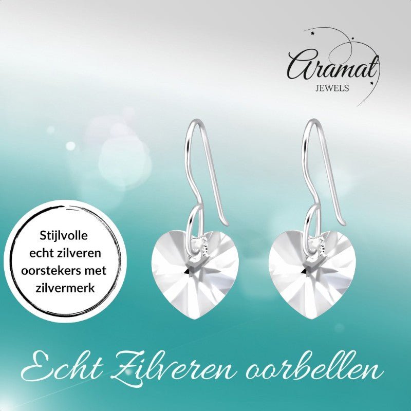 Oorhangers 925 Zilver Kristal Hartje - 10mm - oor1183 - 27941 - Oorhangers kopen# - 10mm - 925 Zilver