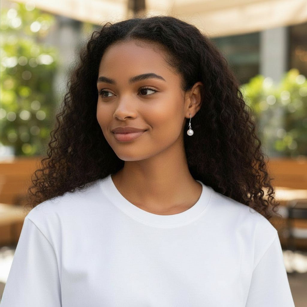 Oorhangers – RVS met Ronde Witte Parel (27mm) - Aramat Jewels - Oorhangers - cadeautip