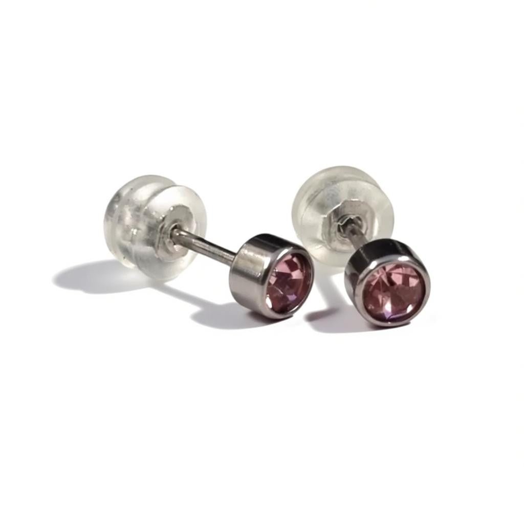 Oorknopjes – RVS 4mm met Roze Zirkonia - Aramat Jewels - Oorbellen - cadeautip