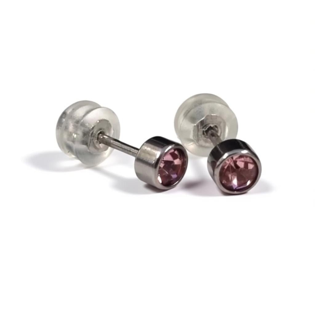 Oorknopjes – RVS 4mm met Roze Zirkonia - Aramat Jewels - Oorbellen - cadeautip