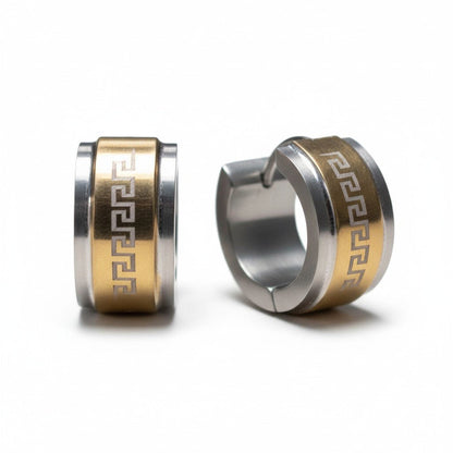 Oorringen – 13mm Mini Creool Grieks Motief RVS Bicolor Unisex - Aramat Jewels - Oorringen - cadeautip