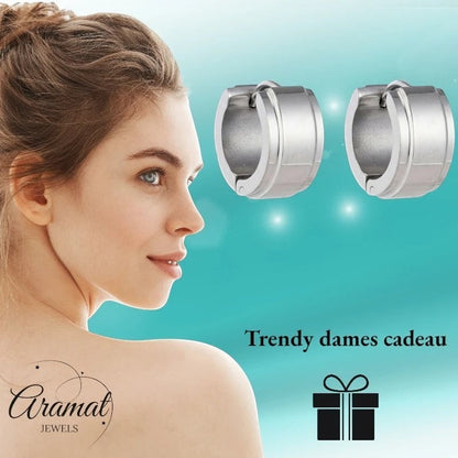 Oorringen – 13mm Mini Creool Opstaande Streep RVS Zilverkleur Unisex - Aramat Jewels - Oorringen - cadeautip
