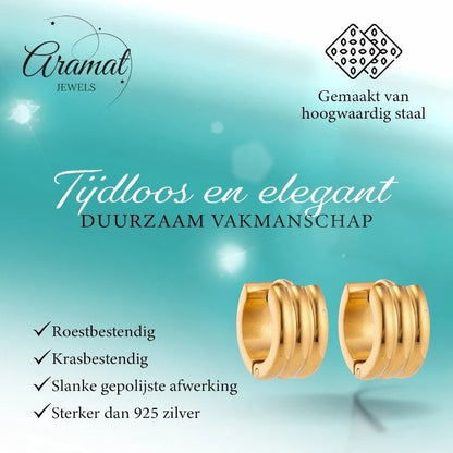Oorringen – 13mm Mini Creool Streepdesign RVS Goudkleur Unisex - Aramat Jewels - Oorringen - cadeautip