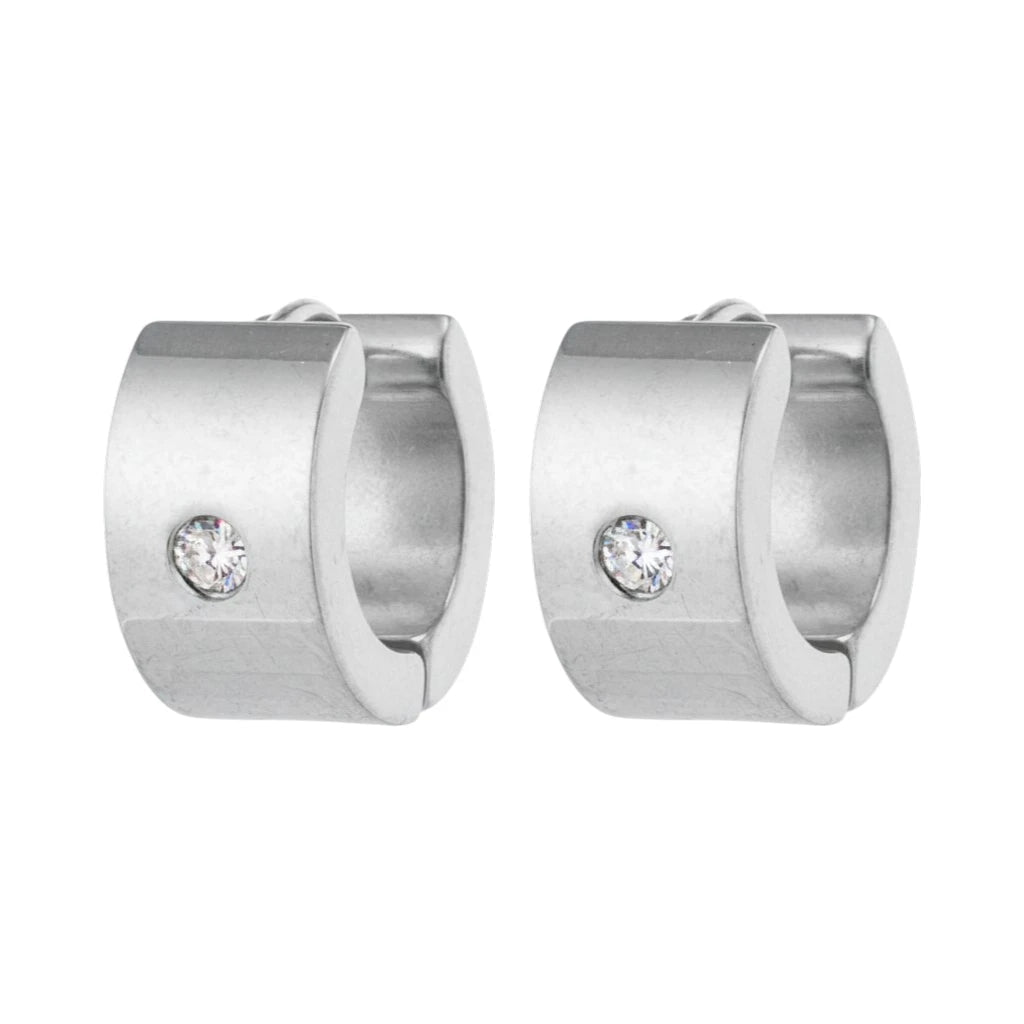 Oorringen – 13mm Mini Creool Zirkonia Accent RVS Zilverkleur Unisex - Aramat Jewels - Oorringen - cadeautip
