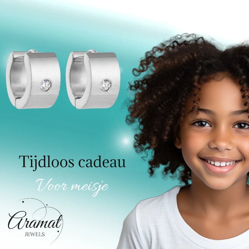 Oorringen – 13mm Mini Creool Zirkonia Accent RVS Zilverkleur Unisex - Aramat Jewels - Oorringen - cadeautip