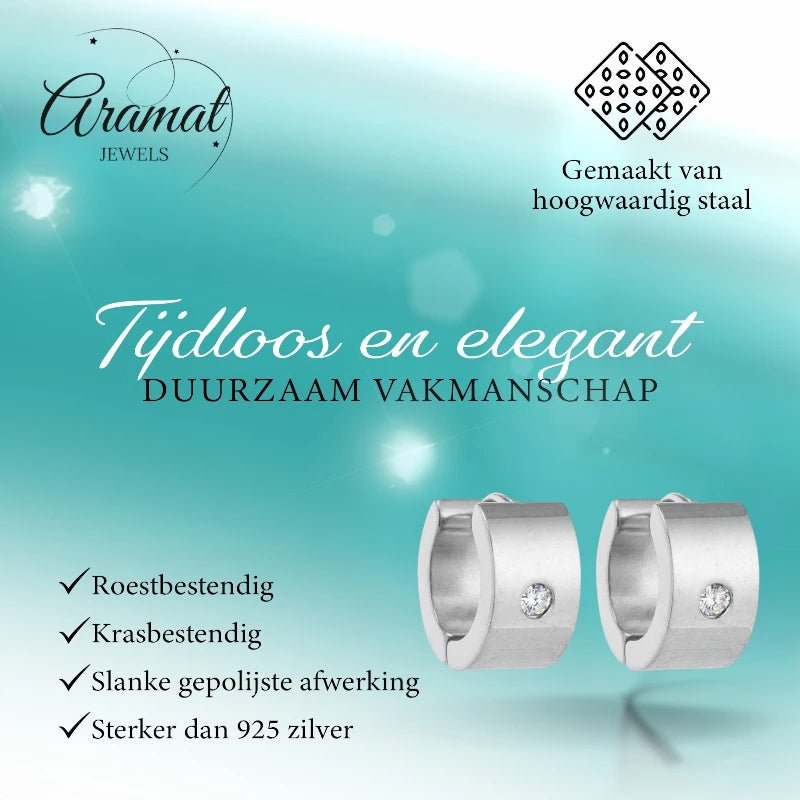 Oorringen – 13mm Mini Creool Zirkonia Accent RVS Zilverkleur Unisex - Aramat Jewels - Oorringen - cadeautip