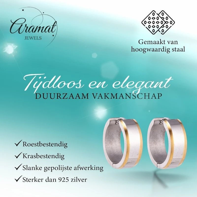 Oorringen – 20mm Bicolor Streep RVS Zilver/Goudkleur Unisex - Aramat Jewels - Oorringen - cadeautip