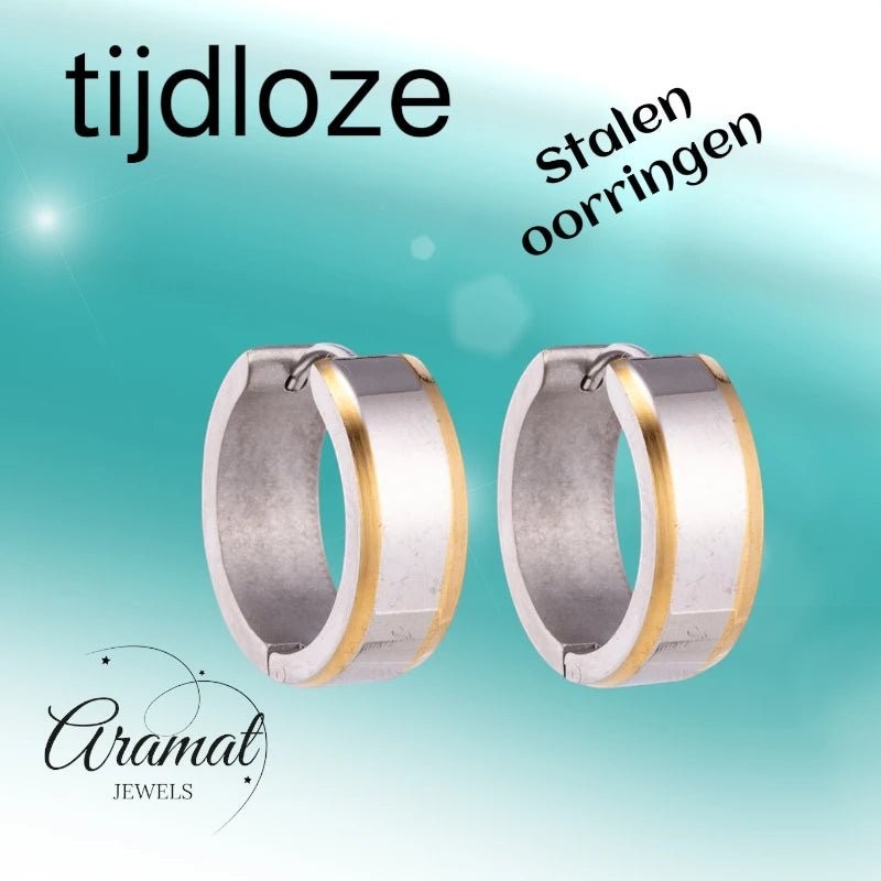 Oorringen – 20mm Bicolor Streep RVS Zilver/Goudkleur Unisex - Aramat Jewels - Oorringen - cadeautip