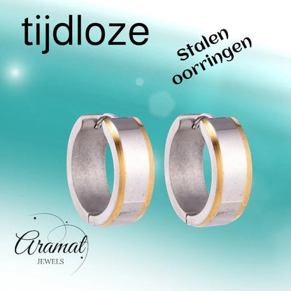 Oorringen – 20mm Bicolor Streep RVS Zilver/Goudkleur Unisex - Aramat Jewels - Oorringen - cadeautip