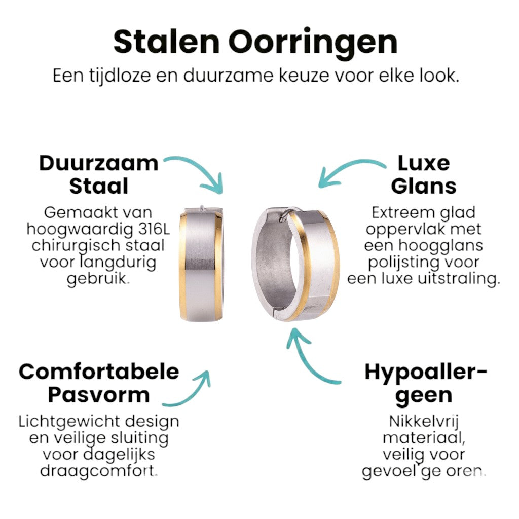Oorringen – 20mm Bicolor Streep RVS Zilver/Goudkleur Unisex - Aramat Jewels - Oorringen - cadeautip