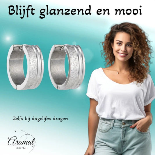 Oorringen – 20mm Creolen Duo Afwerking SandblastedGlans RVS Zilverkleur Unisex - Aramat Jewels - Oorringen - cadeautip