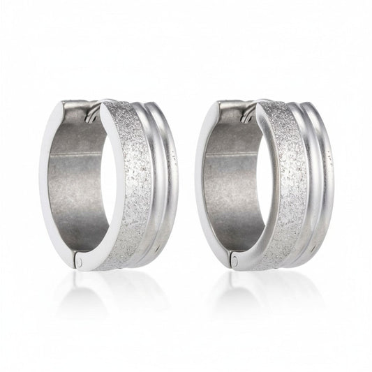 Oorringen – 20mm Creolen Duo Afwerking SandblastedGlans RVS Zilverkleur Unisex - Aramat Jewels - Oorringen - cadeautip