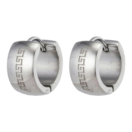 Oorringen – 20mm Creolen Grieks Motief Gelaserd RVS Zilverkleur Unisex - Aramat Jewels - Oorringen - cadeautip