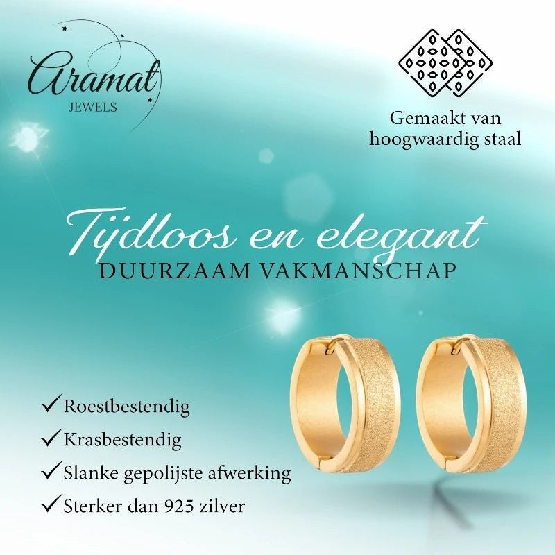 Oorringen – 20mm Creolen Sandblasted Lijn RVS Goudkleur Unisex - Aramat Jewels - Oorringen - cadeautip