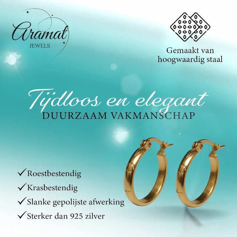 Oorringen – 20mm Creool Anker & Ster Motief RVS Goudkleur Dames - Aramat Jewels - Oorringen - cadeautip