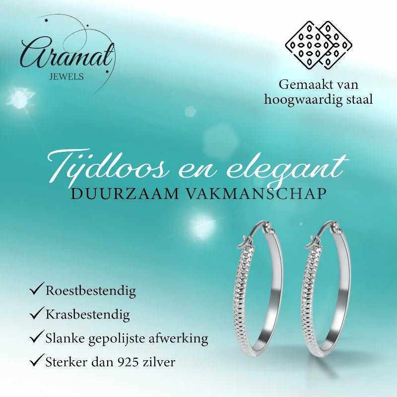 Oorringen – 20mm Creool Puntjes Patroon RVS Zilverkleur Dames - Aramat Jewels - Oorringen - cadeautip