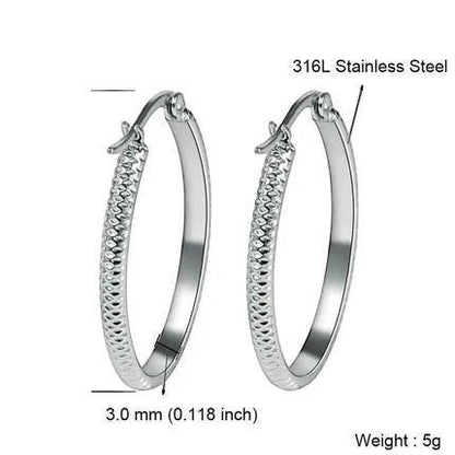 Oorringen – 20mm Creool Puntjes Patroon RVS Zilverkleur Dames - Aramat Jewels - Oorringen - cadeautip