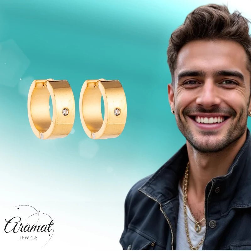 Oorringen – 20mm Glanzende Huggie Creool met Zirkonia RVS Goudkleur - Aramat Jewels - Oorringen - cadeautip