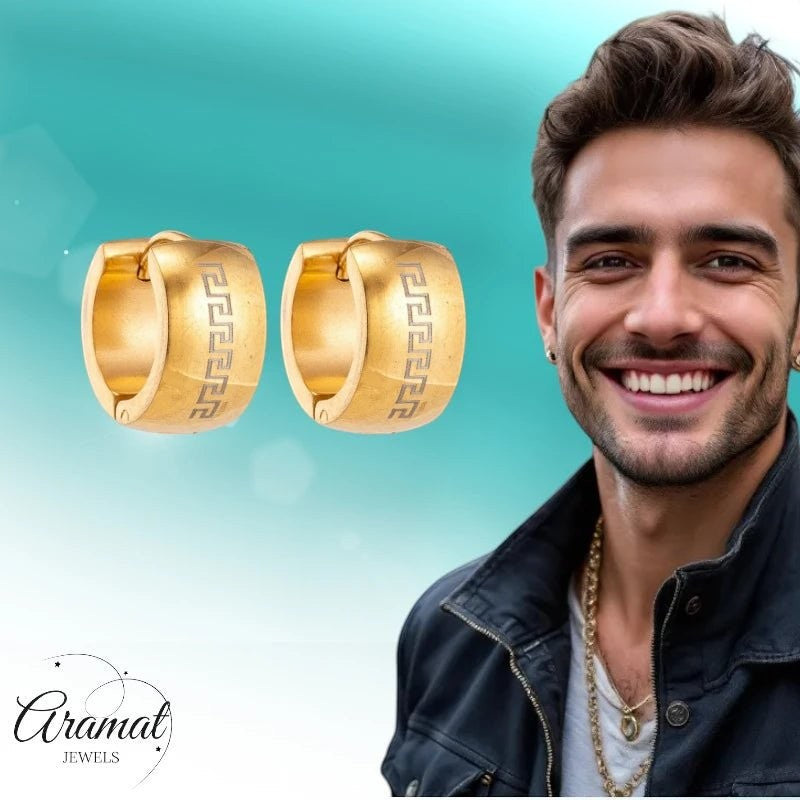 Oorringen – 20mm Grieks Symbool RVS Goudkleur Unisex - Aramat Jewels - Oorringen - cadeautip