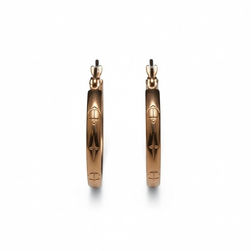 Oorringen – 25mm Creool Anker & Ster Motief RVS Roségoudkleur Dames - Aramat Jewels - Oorbellen - cadeautip