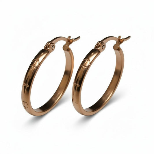 Oorringen – 25mm Creool Anker & Ster Motief RVS Roségoudkleur Dames - Aramat Jewels - Oorbellen - cadeautip