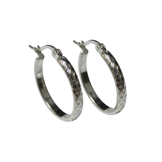 Oorringen – 25mm Creool Ruitjes Patroon RVS Zilverkleur Dames - Aramat Jewels - Oorringen - cadeautip