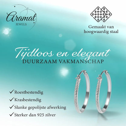 Oorringen – 30mm Creool Puntjes Patroon RVS Zilverkleur Dames - Aramat Jewels - Oorringen - cadeautip