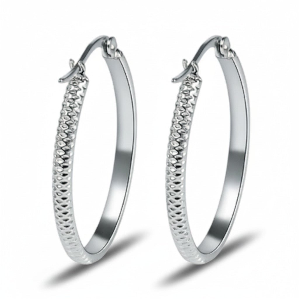 Oorringen – 30mm Creool Puntjes Patroon RVS Zilverkleur Dames - Aramat Jewels - Oorringen - cadeautip