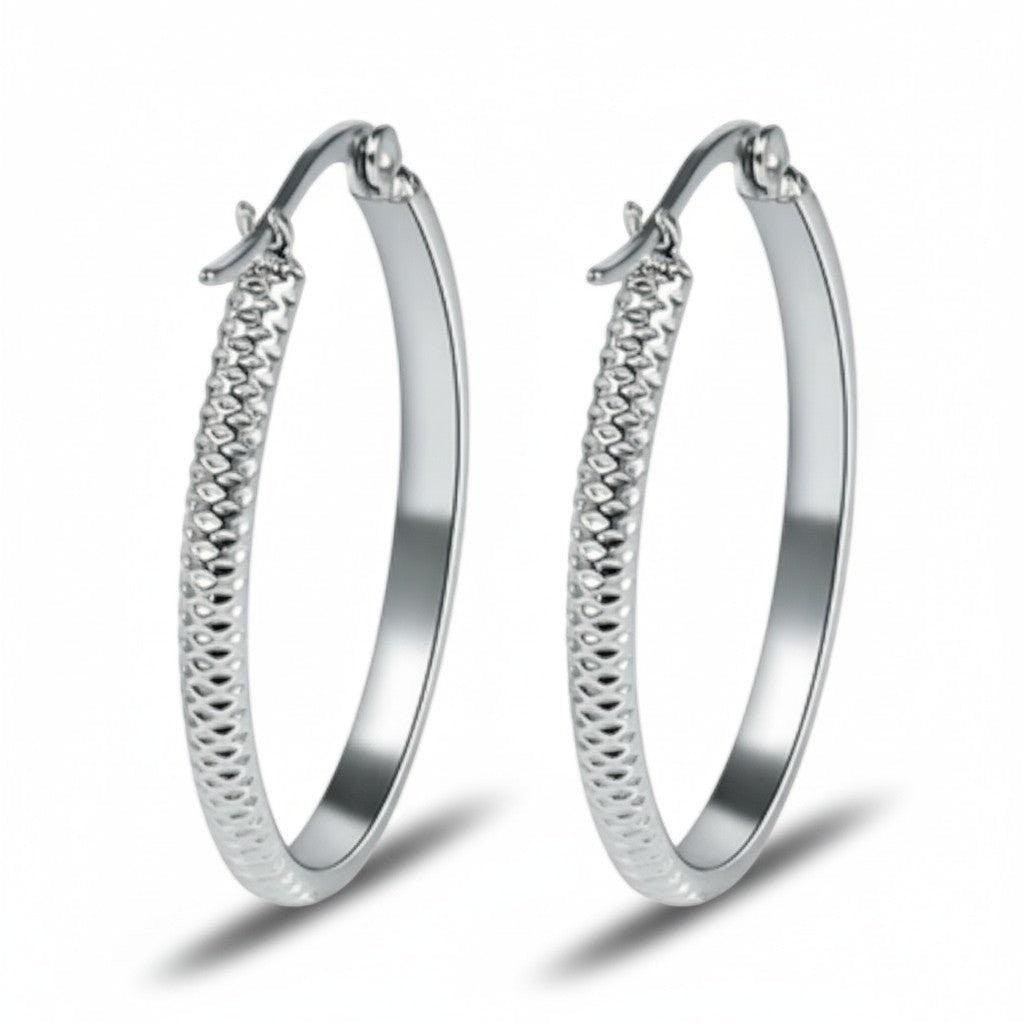Oorringen – 30mm Creool Puntjes Patroon RVS Zilverkleur Dames - Aramat Jewels - Oorringen - cadeautip