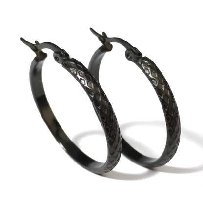 Oorringen – 30mm Creool Ruitjes Patroon RVS Zilverkleur en Zwart Dames - Aramat Jewels - Oorringen - cadeautip
