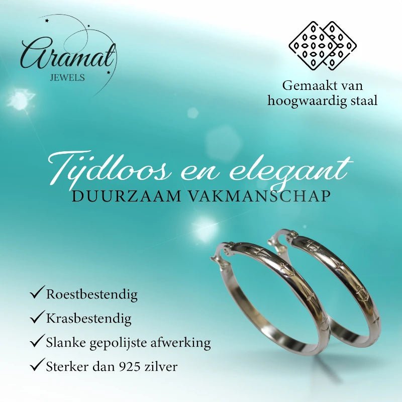 Oorringen – 35mm Creool Anker Motief RVS Zilverkleur Dames - Aramat Jewels - Oorringen - cadeautip
