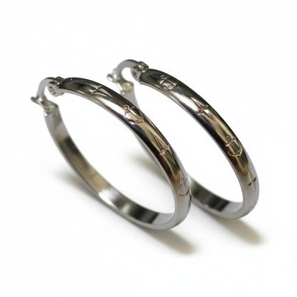 Oorringen – 35mm Creool Anker Motief RVS Zilverkleur Dames - Aramat Jewels - Oorringen - cadeautip