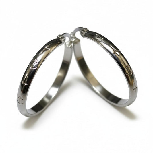 Oorringen – 35mm Creool Anker Motief RVS Zilverkleur Dames - Aramat Jewels - Oorringen - cadeautip