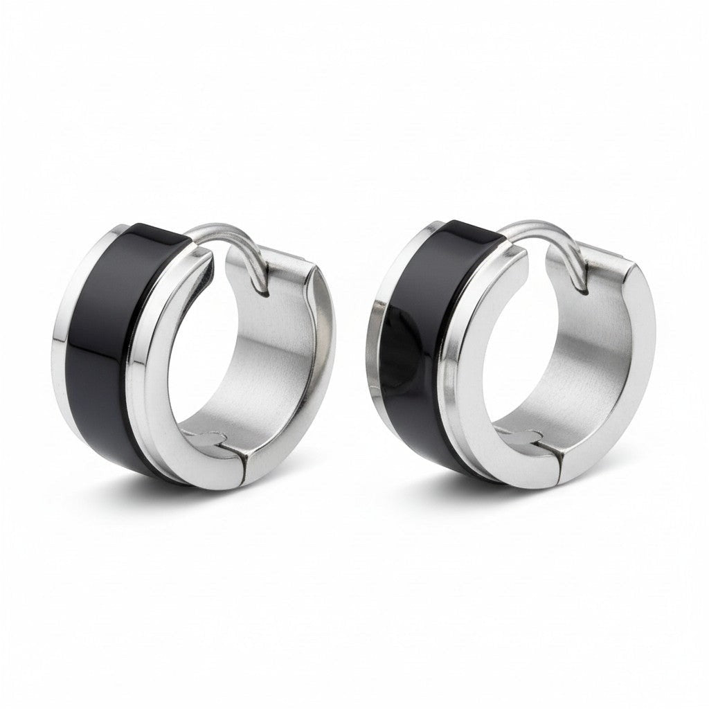 Oorringen – Bicolor RVS Glans Zwart/Zilver (13x7mm) - Aramat Jewels - Oorringen - cadeautip