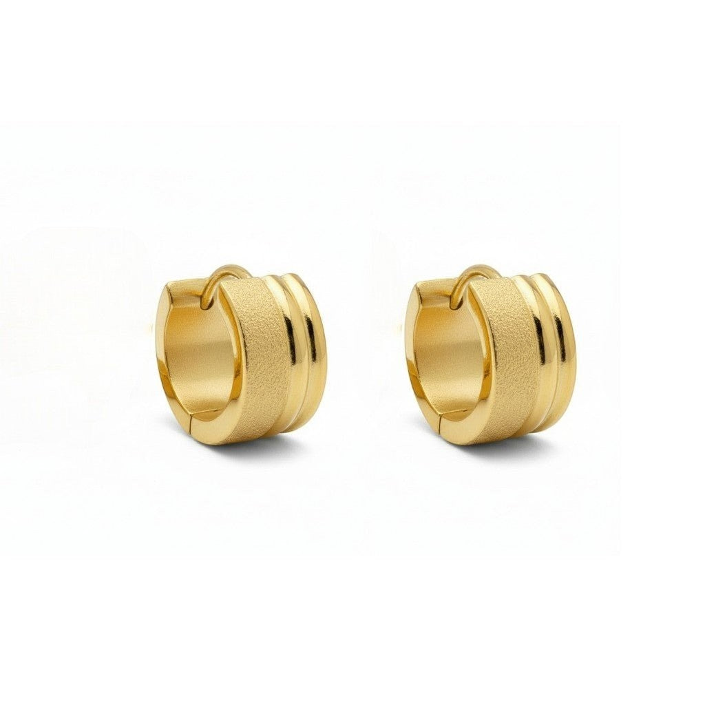 Oorringen – Goudkleurig RVS Sandblasted & Glanzende Strepen (13x7mm) - Aramat Jewels - Oorringen - cadeautip