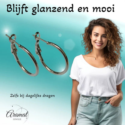 Oorringen – Klassieke Basic Hoepel Creolen RVS Zilverkleur (Diverse Maten) - Aramat Jewels - Oorringen - cadeautip