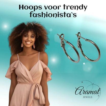 Oorringen – Klassieke Basic Hoepel Creolen RVS Zilverkleur (Diverse Maten) - Aramat Jewels - Oorringen - cadeautip