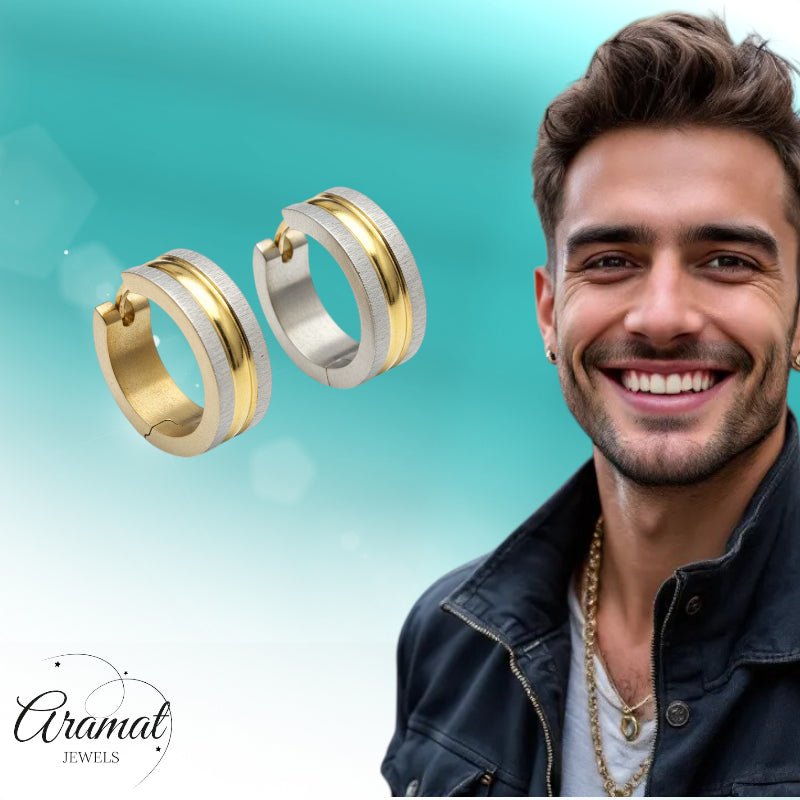 Oorringen – Mat Bicolor RVS Zilver/Goud Streepjes (20x7mm) - Aramat Jewels - Oorringen - cadeautip