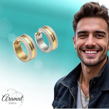 Oorringen – Mat Bicolor RVS Zilver/Goud Streepjes (20x7mm) - Aramat Jewels - Oorringen - cadeautip