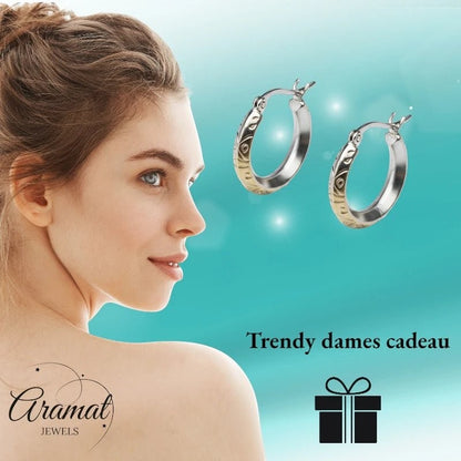 Oorringen – RVS Mat Zilverkleur Fantasie (20mm) - Aramat Jewels - Oorringen - cadeautip