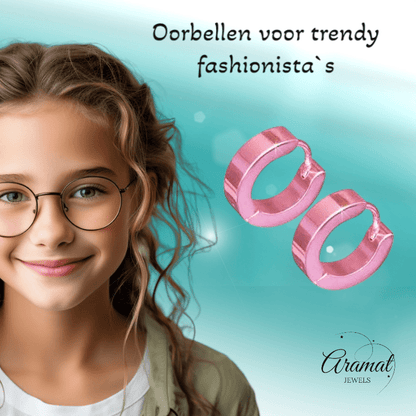 Oorringen – RVS Roze Glans (14mm) - Aramat Jewels - Oorringen - cadeautip