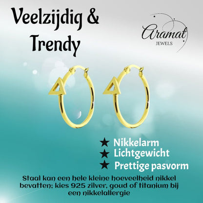 Oorringen – Staal Driehoek Goudkleurig (24mm) - Aramat Jewels - Oorringen - cadeautip