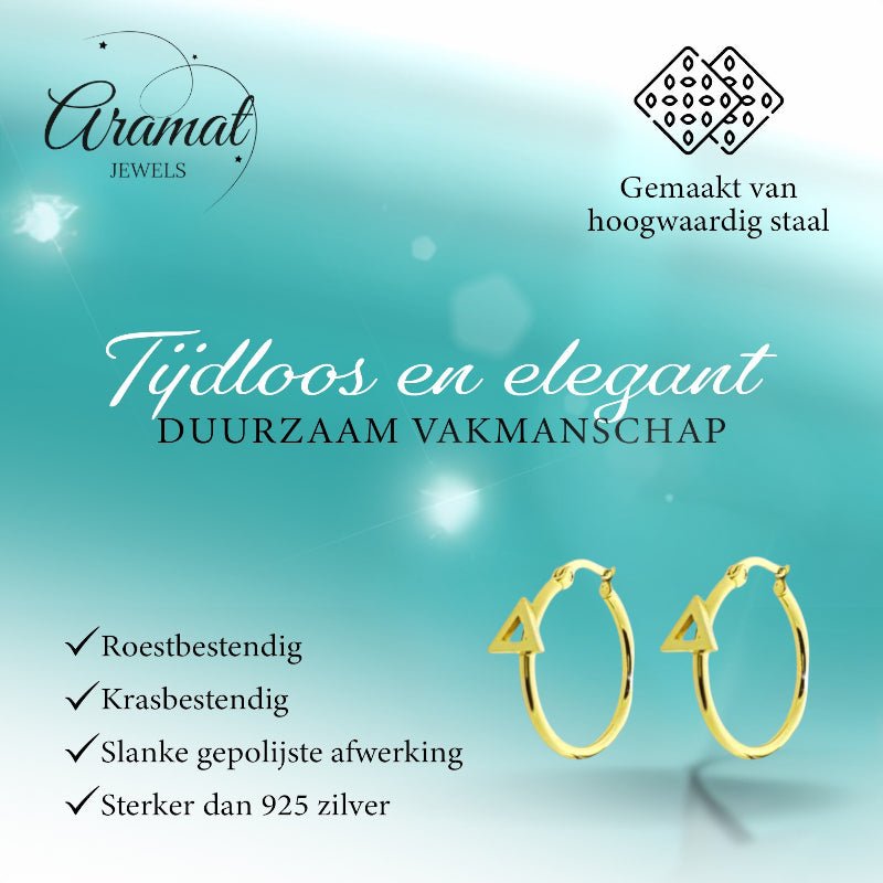 Oorringen – Staal Driehoek Goudkleurig (24mm) - Aramat Jewels - Oorringen - cadeautip