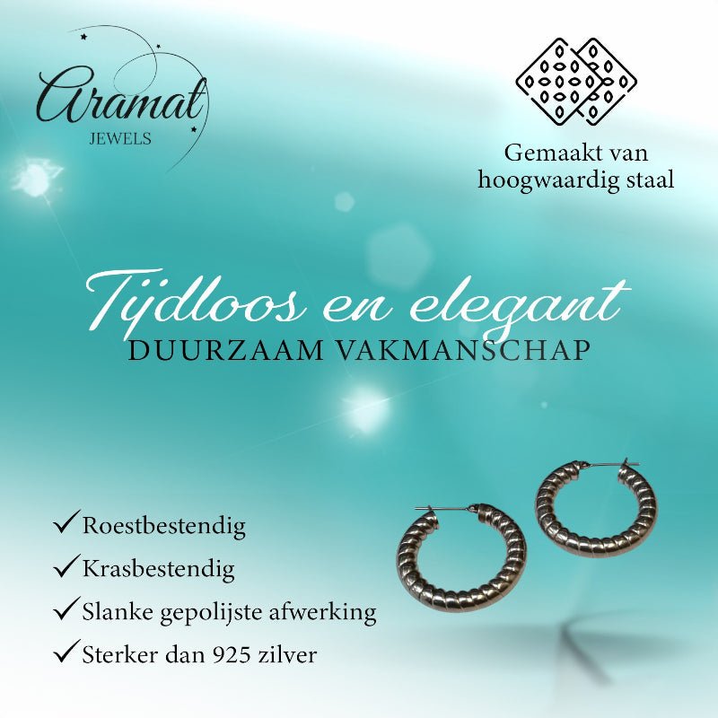 Oorringen – Staal Hol Streep Motief Zilverkleurig (30mm) - Aramat Jewels - Oorringen - cadeautip