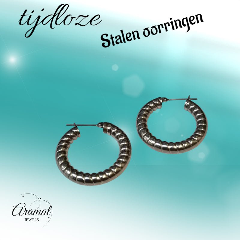 Oorringen – Staal Hol Streep Motief Zilverkleurig (30mm) - Aramat Jewels - Oorringen - cadeautip